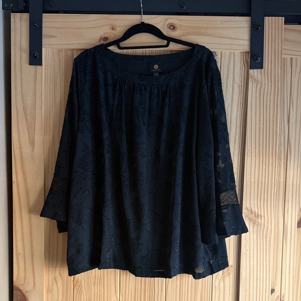 JM Collection Elegant Black Lace Blouse - Picture 1 of 5